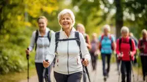 Group of seniors walking smiling